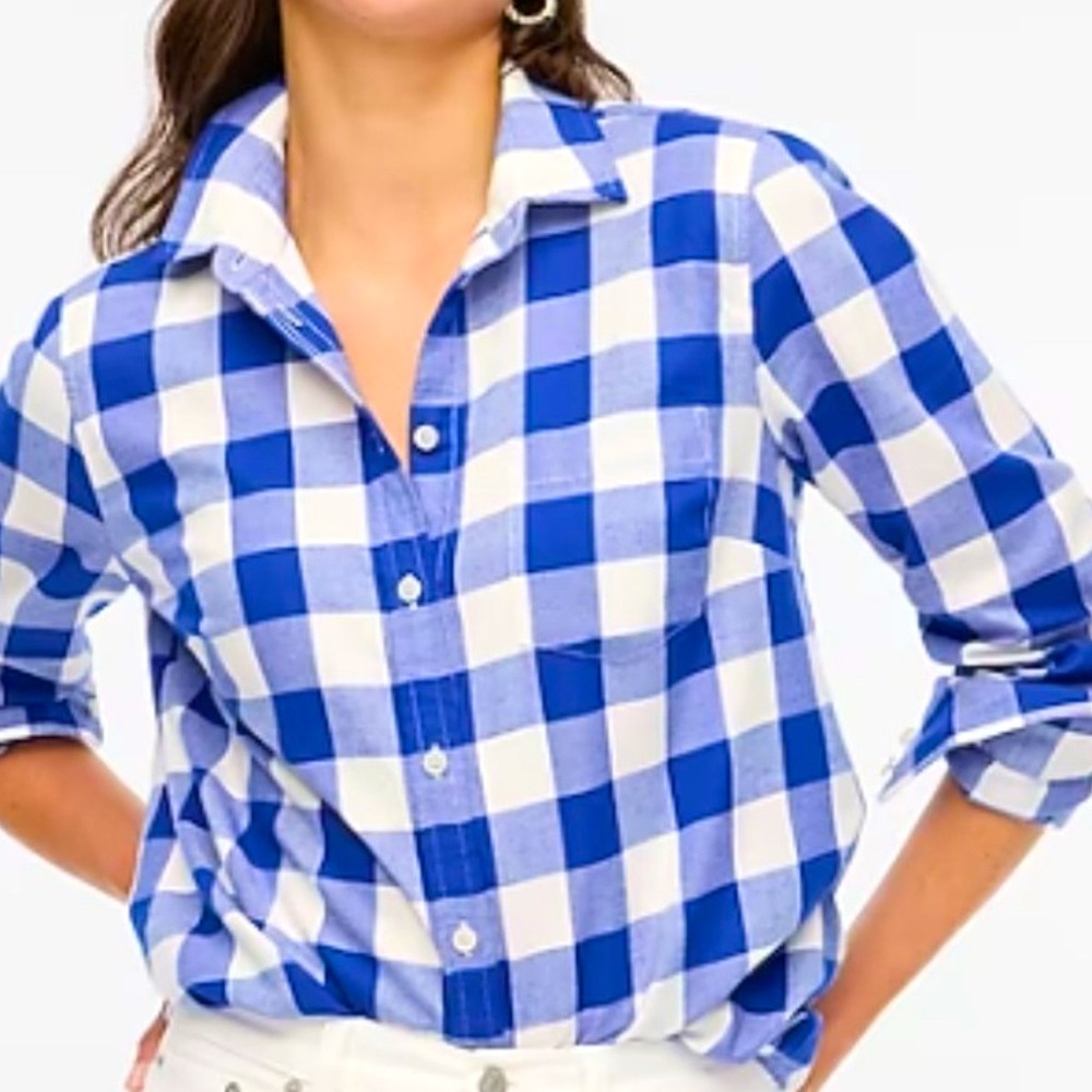 J. Crew Blue and White Plaid Flannel Women's Shirt Size Small